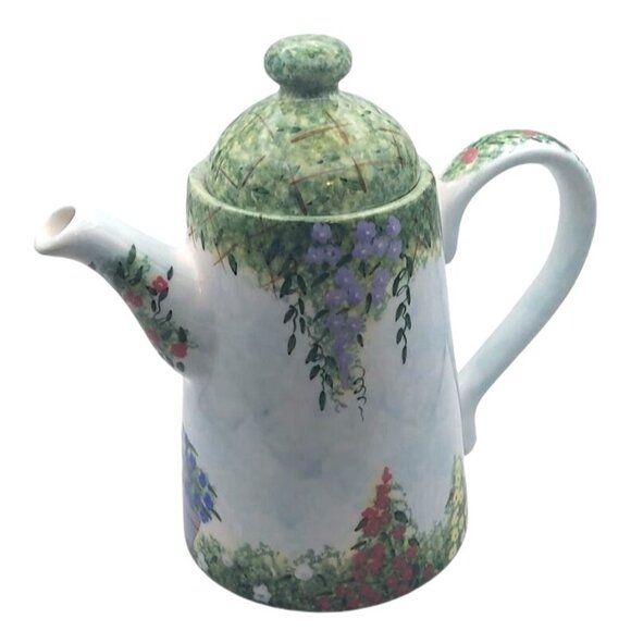 Vintage FIB Handpainted Ceramic Garden in Bloom Floral Coffee Tea Pot & Mug Set - Picture 4 of 11